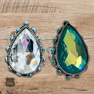 Rhinestone, bead studded teardrop ring