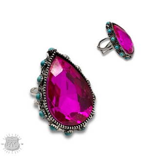 Rhinestone, bead studded teardrop ring