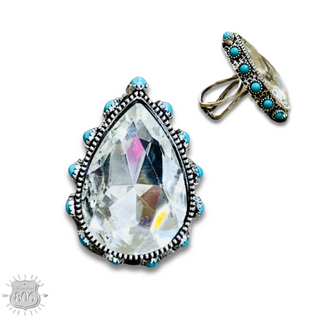 Rhinestone, bead studded teardrop ring