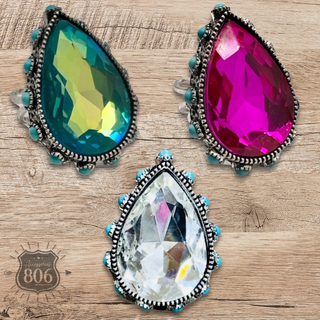 Rhinestone, bead studded teardrop ring