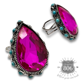 Rhinestone, bead studded teardrop ring