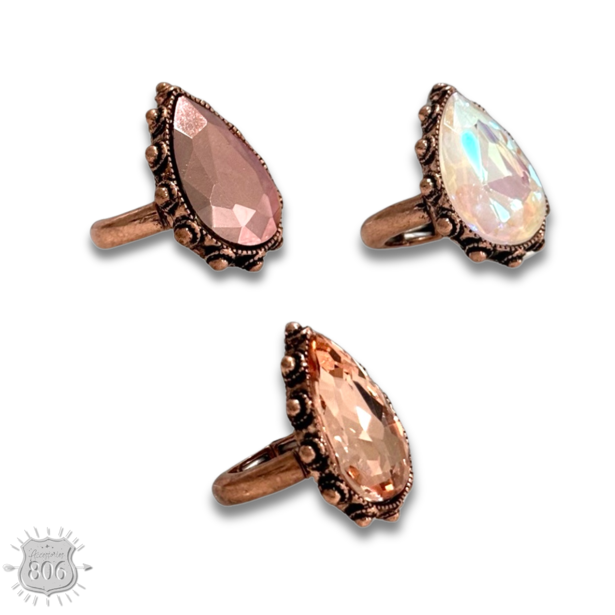 Rhinestone teardrop stretch ring