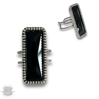 Solid rectangle rhinestone ring