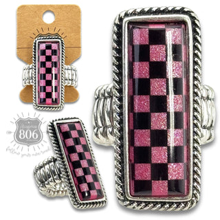 Checkerboard print stretch ring