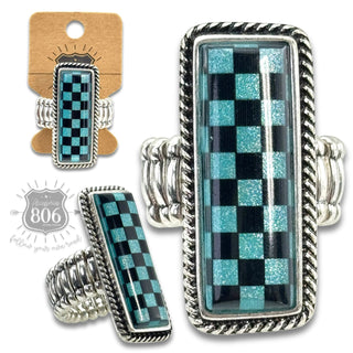 Checkerboard print stretch ring
