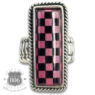 Checkerboard print stretch ring