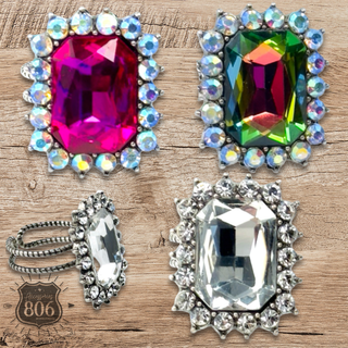 Large octagon rhinestone adjustable ring