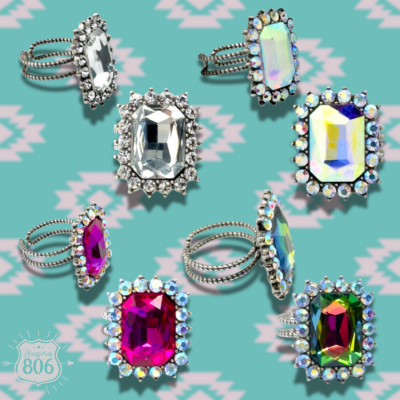 Large octagon rhinestone adjustable ring