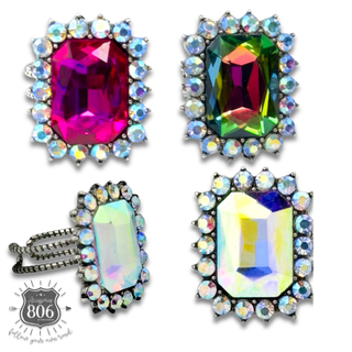 Large octagon rhinestone adjustable ring