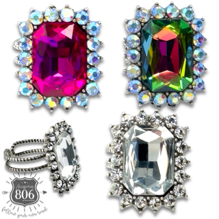 Large octagon rhinestone adjustable ring