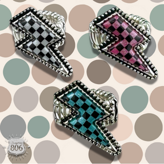 Checkerboard print lightning bolt ring