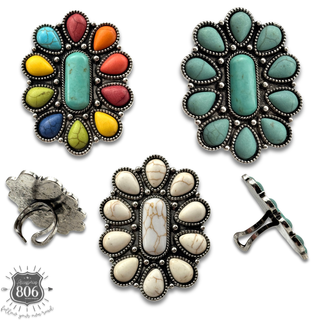 Turquoise color oval flower ring - LC