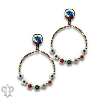 Multi-color flower bead, Austrian crystal earring