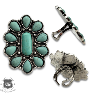 Turquoise color oval flower ring - LC