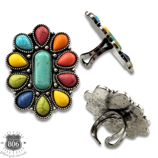 Turquoise color oval flower ring - LC