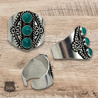 Western silver and turquoise color stone ring