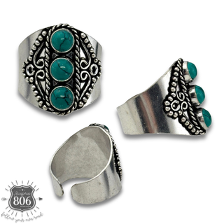 Western silver and turquoise color stone ring