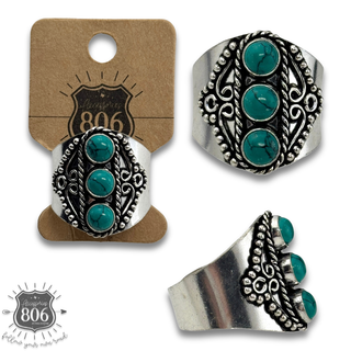 Western silver and turquoise color stone ring