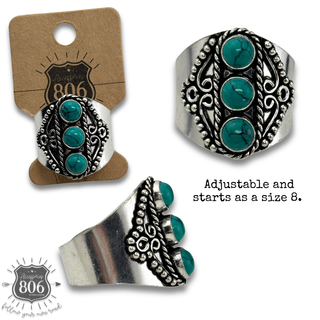 Western silver and turquoise color stone ring