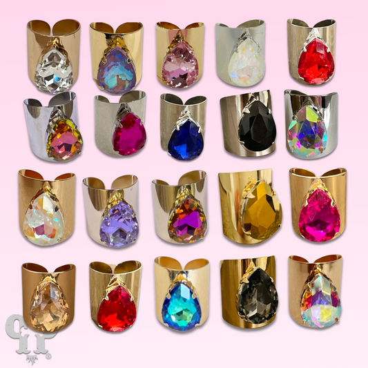 Rhinestone teardrop adjustable base ring