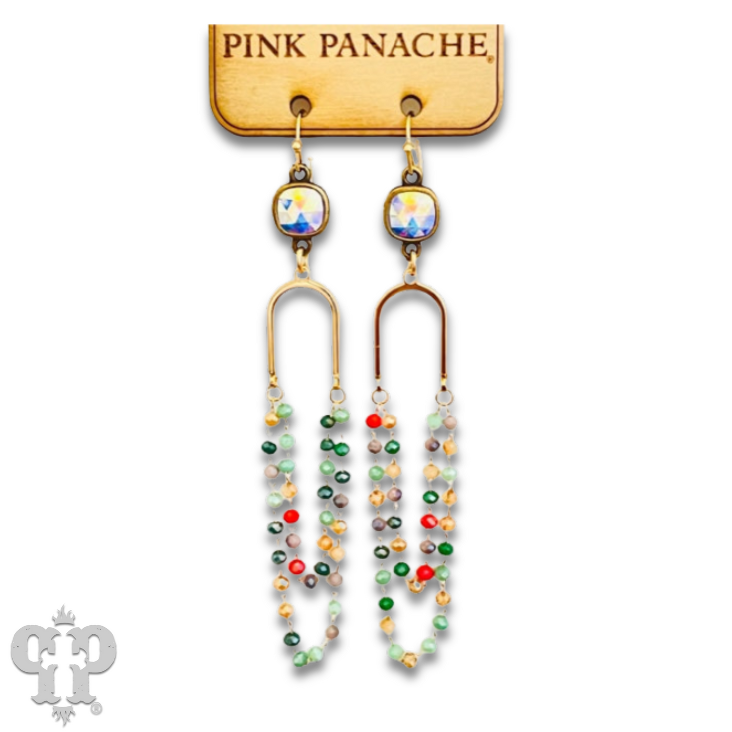 Linked bead mix and gold arch earring with Austrian crystal
