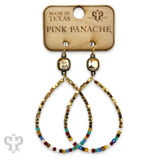 Square cube bead teardrop earring with Austrian crystal