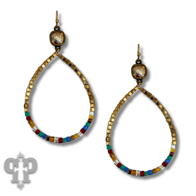 Multi-color beaded teardrop earring, Austrian crystal