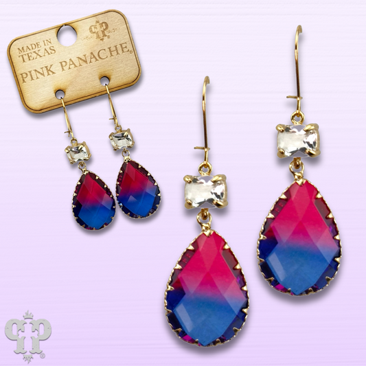 Ombre multi-color rhinestone teardrop earring, last call