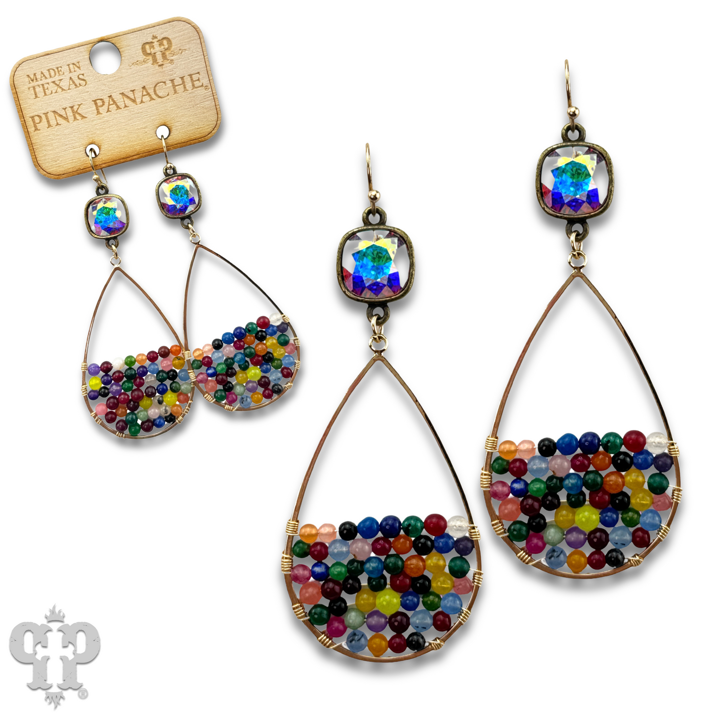 Multi-color wrapped bead teardrop, Austrian crystal earring, last call