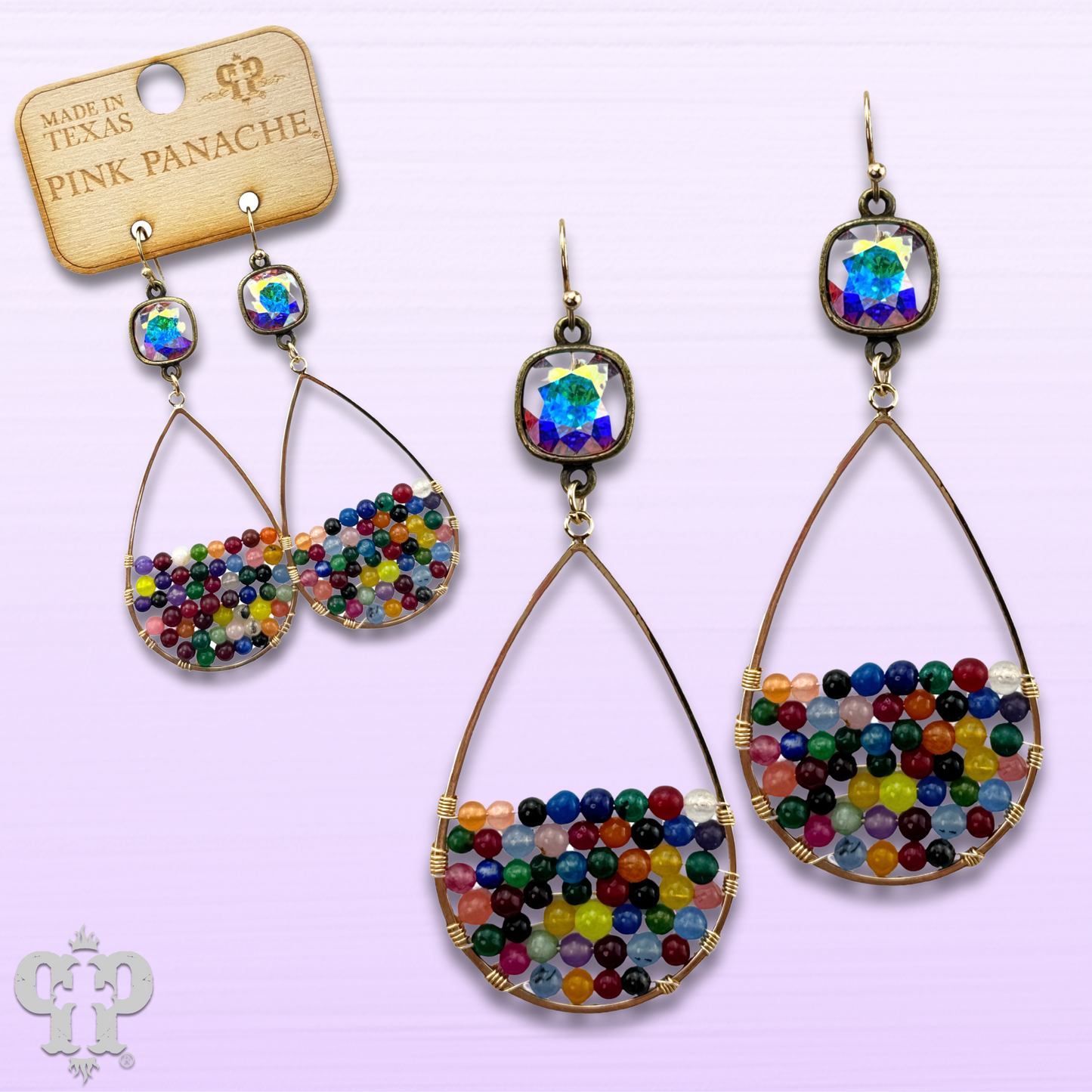 Multi-color wrapped bead teardrop, Austrian crystal earring, last call
