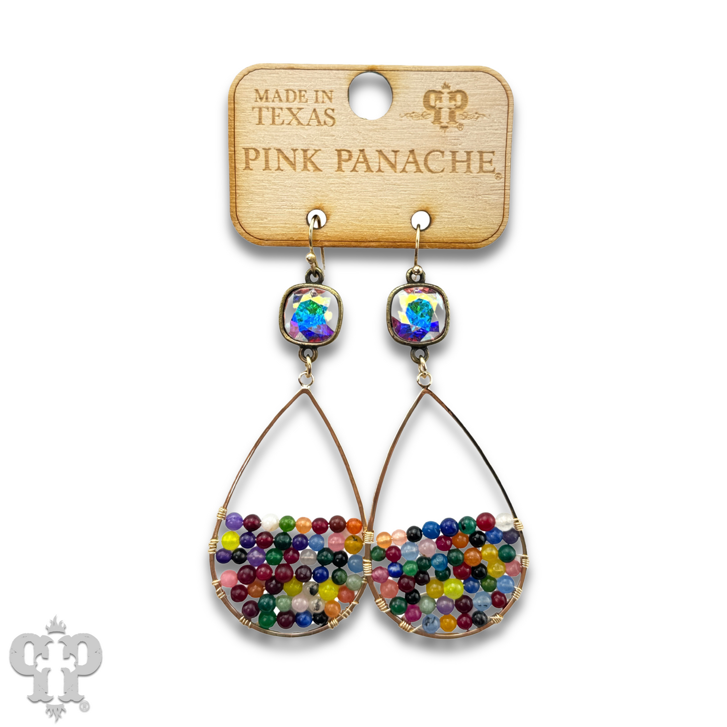 Multi-color wrapped bead teardrop, Austrian crystal earring, last call