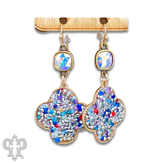 Crushed glitter clover earring with Austrian crystal