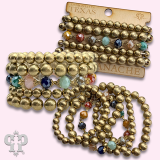 Gold and faceted multi-color bead bracelet set - LC