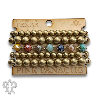 Gold and faceted multi-color bead bracelet set - LC