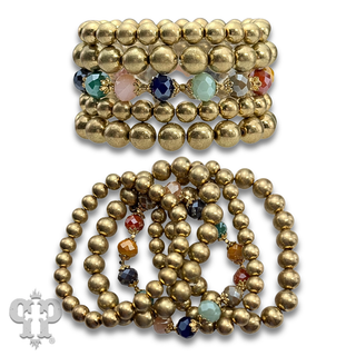 Gold and faceted multi-color bead bracelet set - LC