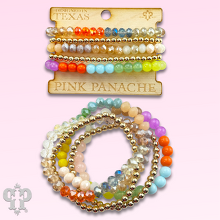 Light multi-color and gold bead bracelet set