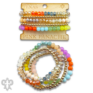 Light multi-color and gold bead bracelet set