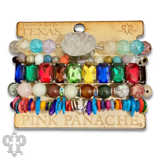 Chunky five strand mixed bead and charm bracelet set