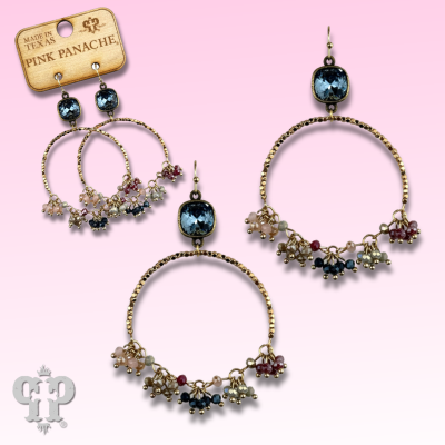 Multi-color bead cluster earring, Austrian crystal