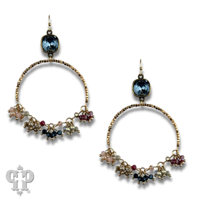 Multi-color bead cluster earring, Austrian crystal