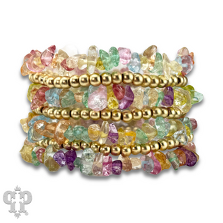 Seven strand multi-color quartz bead bracelet set