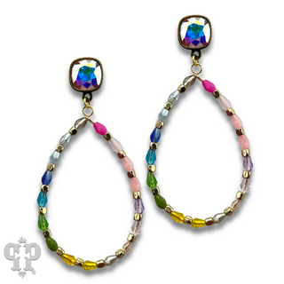 Multi-color bead teardrop earring, Austrian crystal