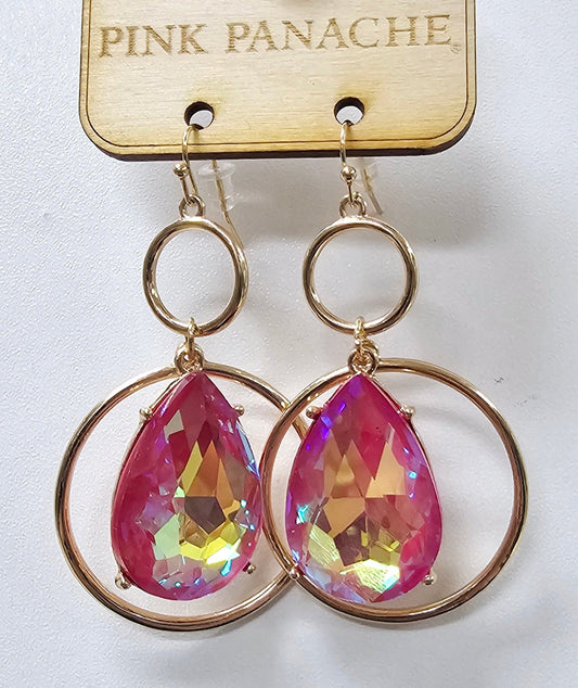 Pink rhinestone teardrop in circle earring, last call