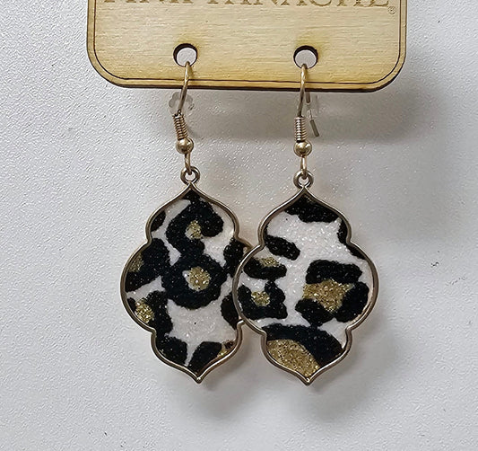 Gold clover, glitter leopard earring, last call