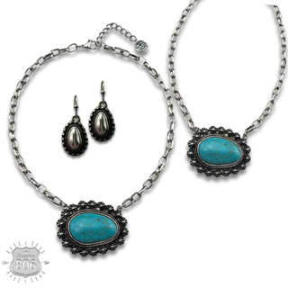 Oblong stone necklace set, last call