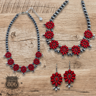 Stone flower squash blossom necklace set, last call