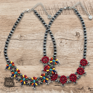 Stone flower squash blossom necklace set, last call