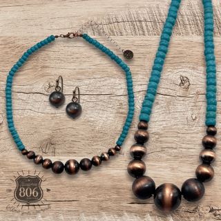 Turquoise disc and burnished bead choker set