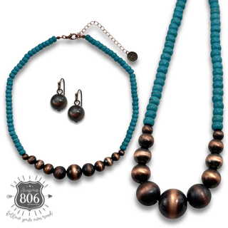 Turquoise disc and burnished bead choker set