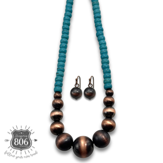 Turquoise disc and burnished bead choker set